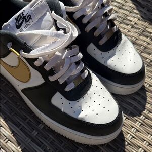 Nike Air Force 1 ’07 Black White Gold Sneakers Men’s 13